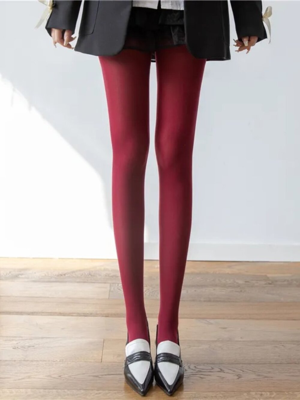 Women's Candy Color Opaque Velvet Slimming Burgundy Tights Pantyhose Stockings - Picture 2 of 4